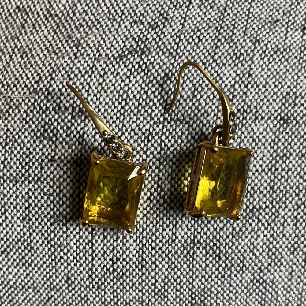 Vintage Monet drop wired earrings with citrine yellow stone signed